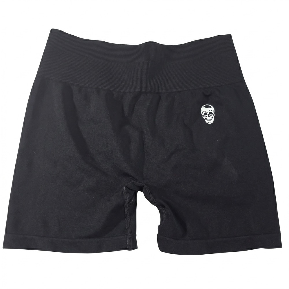 Gymreapers Womens Black Seamless Scrunch Butt Workout Shorts Skull Logo Size M